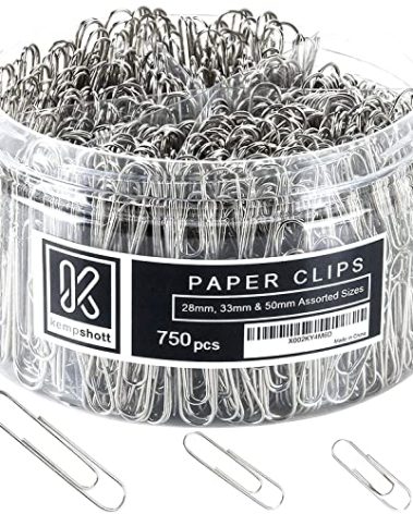Kempshott 750 Paper Clips Assorted Sizes Small, Medium and Large Paper Clips for Paperwork Ideal for Home, School and Office Use (Assorted, Silver)