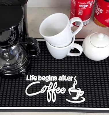 Life Begins After Coffee Bar Mat Sign for Countertop, 18x12 Coffee Machine Mat, Barista Shop Essentials For Your Station, Espresso Machine Protection for Countertop, Silicone Mats For Kitchen Counter
