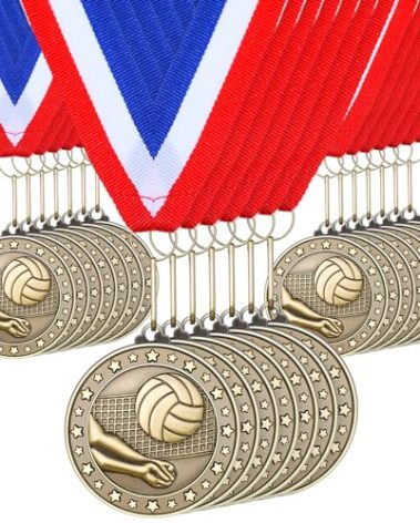 Remuuly 30 Pcs Gold Medals Bulk 2'' Basketball Soccer Baseball Volleyball Football Lacrosse Kickball Cheer Bowling Trophy Medals for Awards for Sports Participation Winner Gift(Gold,Volleyball)