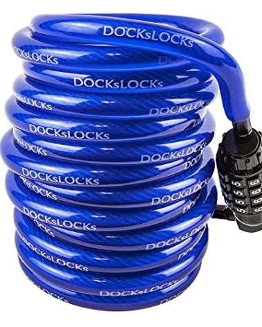 DocksLocks Weatherproof Coiled Security Cable Lock, 25ft, Anti-Theft Protection, Resettable Combination, Black