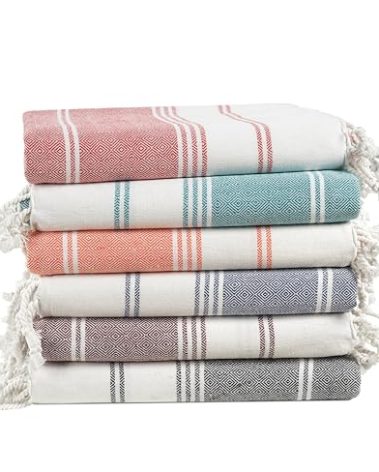 LANE LINEN 6-Pack Oversized Pre-Washed Beach Towels, Stylish Quick-Dry Pool & Travel Towels for Adults, 39"x71" - Diamond Multi Colors