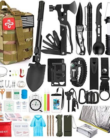 Survival Kit, 250Pcs Survival Gear First Aid Kit with Molle System Compatible Bag and Emergency Tent, Emergency Kit for Earthquake, Outdoor Adventure, Hiking, Hunting, Gifts for Men Women