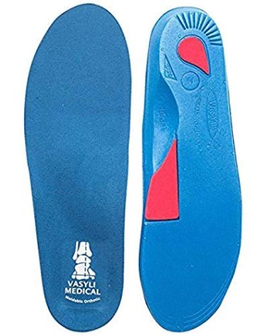 Vasyli Custom Full Length Insoles, Blue, Large, Heel Grid Reduces Slippage, Medium Density, Biomechanical Control, Effective Pain Relief, Treats Pronation, Built-In Rearfoot Varus Angle