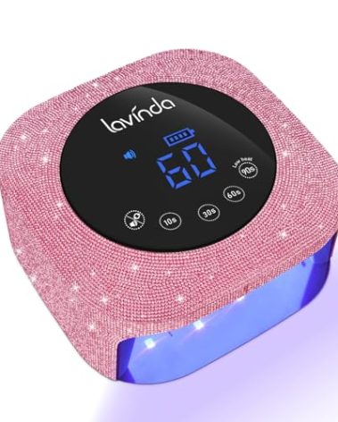 UV Nail Lamp 54W, Cordless Gel UV Led Nail Lamp for Gel Nail Polish, Rechargeable UV Nail Light Nail Dryer with 4 Timer and LCD Display, Professional Fast Curing Lamp Nail Art Tools with Rhinestone