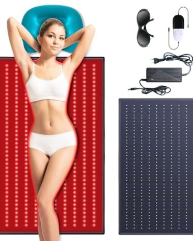 Red Light Therapy Mat with a Cozy Headrest for Enhanced Comfort: Comprised 400 Dual Wavelength (660nm & 850nm) LED Beads for Home Red Light & Infrared Therapy, 38.0''*23.6'' (Black)