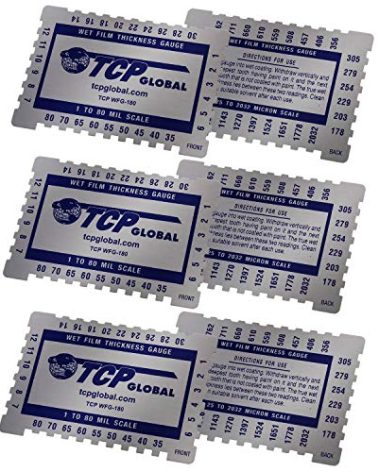 TCP Global Wet Film Thickness Gauge Comb, 1-80 Mil Scale, Step and notched for Paints Resins (Pack of 3)
