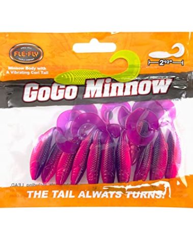 FLE-FLY Go Go Minnows Soft Plastic Baits with Vibrating Curl Tail (2.5 Inch, Pink/Purple)