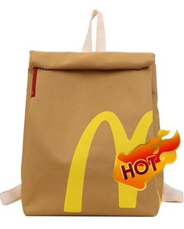 JBIUVBTY Classic Funny Retro Paper Bag Large Capacity Backpack Cute Personalized Shoulder Crossbody Canvas Backpack Notebook Bag