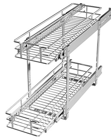 LOVMOR 2 Tier Individual Pull Out Cabinet Organizer 7½" W x 21½" D, Slide Out Kitchen Cabinet Storage Sliding Shelves