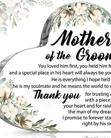 Gift for Mother of the Groom from Bride Mother of the Groom Gifts Wedding Gifts Acrylic Square Heart Gift Thank You Gift for Mom Wedding Gifts for Mother of the Groom (Cotton Flower)