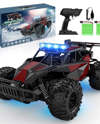 BLUEJAY Remote Control Car, 2.4GHz High Speed 33KM/H RC Cars Toys, 1:12 Monster RC Truck Off Road with LED Headlight and Rechargeable Battery Gifts for Adults Boys 8-12