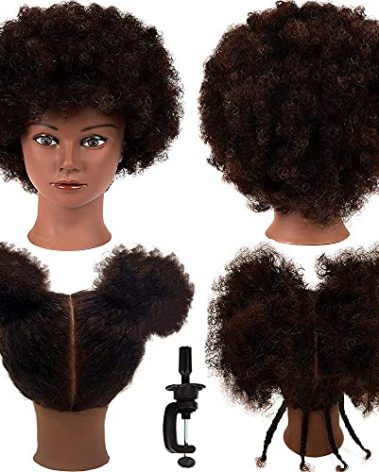 Afro Curly Mannequin Head with 100% Human Hair Curly Hair Hairdresser Hair Styling Cosmetology Manikin Head Doll head for Hairdresser Practice Styling Dye Braiding with Clamp Stand