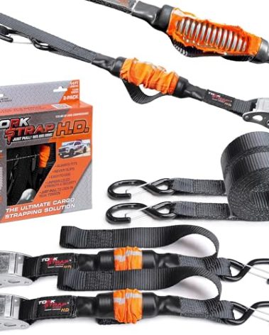 TorkStrap 14' x 1.5'' Self Tensioning Tie Down Straps [Patented] - Automatically Adapt to Load Shifts - 2,250LB Break Strength - Pull Alternative to Ratchet Straps - Integrated Soft Loop & Hook (2-PK)