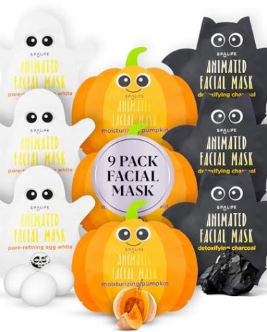 SpaLife Facial Mask Sheet Bundle - Pumpkin, Ghost, Bat - Halloween Character Mask Bundle - Face Masks for Skin Care - Moisturizing Sheet Face Masks - Skincare Pack for Women - Spa Beauty Masks