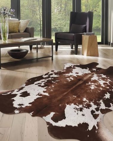 WARM HAVEN Cow Hide Faux Cowhide Rug: Cow Print Rug for Living Room Bedroom 4.6x5.2 Feet - Animal Print Skin Black and Brown Western