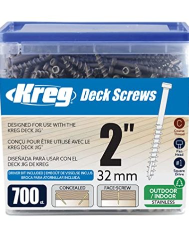 Kreg SDK-C2SS-700 Stainless Steel Deck Screws, 2-Inch, #8 Coarse Thread, Compact Head (700 Count)