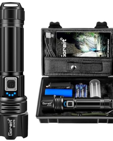 Goreit Flashlight High Lumens Rechargeable, 2000 Lumen Led Flashlights XHP70.2 USB Super Bright Flash Light Battery Powered, Powerful Handheld Flashlights for Emergencies Camping, IP67 Waterproof