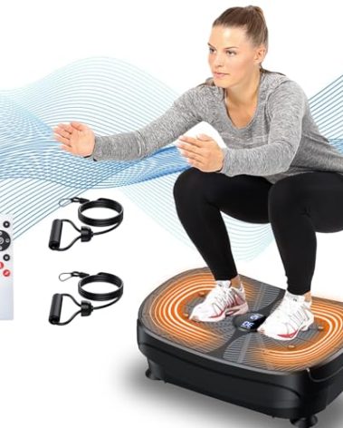 Vibration Plate Exercise Machine, PBYRD Portable Full Body Vibration Platform for Lymphatic Drainage, 9 Preset Auto Mode Fitness Board for Weight Loss Shaping, with Resistance Bands, 99 Levels
