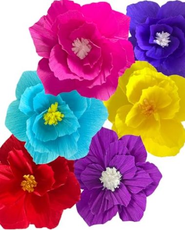 ANSOMO Bright Paper Flowers Artificial Crepe Tissue Wall Décor Fiesta Mexican Cinco De Mayo Wedding Birthday Bridal Baby Shower Classroom Luau Hawaiian Party Decorations