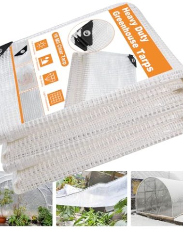 16 Mil Greenhouse Cover,Clear Plastic Tarps Heavy Duty Waterproof 18x24FT,UV Resistant Poly Clear Tarps with Grommets, Greenhouse Heavy Duty Tarp for Gardening, Farming, Nursery, Garden