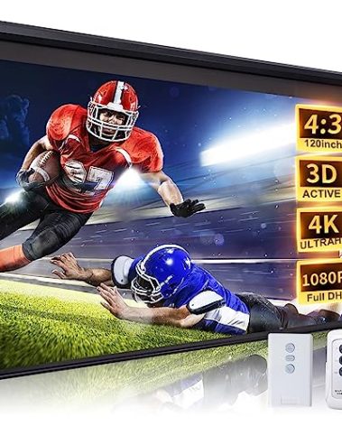 120 Inch Projector Screen Motorized 4:3 HD Electric Rising Projector Screen Pull Down with Remote, Black Automatic Projection Screens Retractable Wall Mount Ceiling Movie Screens Outdoor Indoor