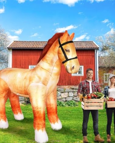 Leyndo 6ft Giant Horse Inflatable Decoration Realistic Lifesize Large Horse Blow up with Built-in LED Lights for Birthday Party Western Rodeo Them Farm Lawn Yard Outdoor Decor