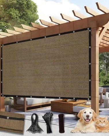 BELLE DURA 90% Outdoor Sun Shade Cloth, 6'×10' Pergola Shade Cover with Grommets, Privacy Screen Sunshades for Patio Garden Backyard Plant, Mocha