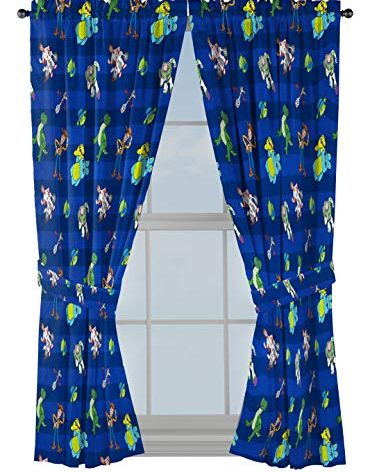 Jay Franco Kids Window Drapes - 4 Piece Curtain Set Includes 2 Tiebacks, Beautiful Bedding Room Décor and Easy Set Up, Blue - Toy Story, 63 Inch