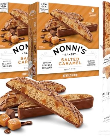 Nonni's Salted Caramel Biscotti Italian Cookies - 2 Boxes - Biscotti Individually Wrapped Cookies - Italian Biscotti Cookies w/Rich Milk Chocolate & Sea Salt - Kosher - 6.72 oz
