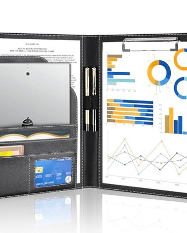 NOTEZMATE Clipboard Folder Portfolio,DIN A4 PU Leather Padfolio Clip Board,Magnetic Closure Business Clipboard with Cover Professional with 2 Pen,A4 Paper for Interview Resume Office Conference,Black