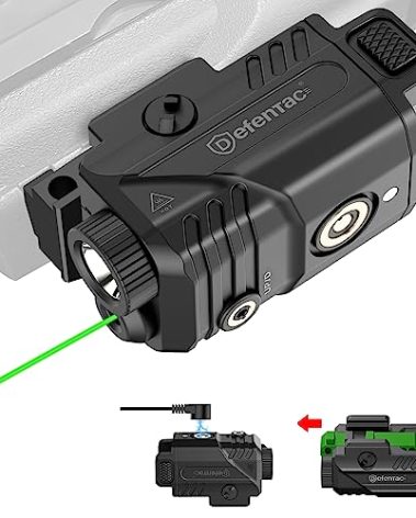 DEFENTAC DF-1061 Magnetic Charging Pistol Light with Green Beams for Guns, 450 Lumens Tactical Flashlight White LED and Green Beam Combo with Sliding Rail
