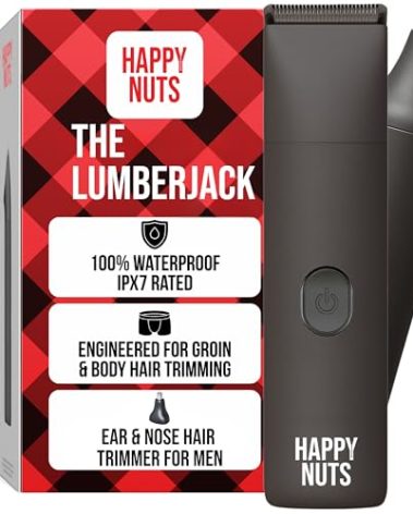 HAPPY NUTS The Lumberjack Electric Groin & Body Hair Trimmer for Men - Mens Body Groomer Kit for Privates - Smooth Ball & Pubic Hair Shaver (Graphite)