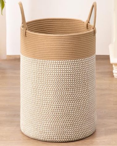 INDRESSME 60L Laundry Basket for Clothes, Blanket Storage, Toys - Woven Rope Hamper for Bedroom, 19.7 x 13.8 Inches
