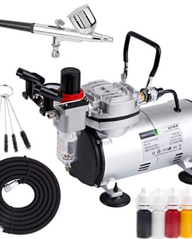 Timbertech Airbrush Kit With Compressor AS18-2K Basic Start Kit With Air Hose, Cleaning Brushes, and Test Paints for Hobby, Body Tattoo, Model painting, Automotive Graphic, Make-up