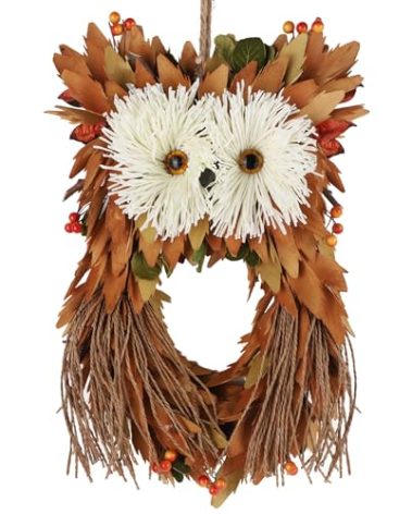 winemana Fall Wreaths for Front Door - 14 Inch Handmade Owl Wreath with Berries & Autumn Leaves, Fall Decorations for Home Outside Farmhouse, Thanksgiving Boho Harvest Decor for Porch