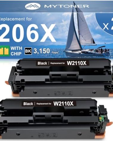 MYTONER 206X Black High Yield Toner Cartridge (with Chip) Compatible Replacement for HP 206X 206A W2110X W2110A for Color Pro MFP M283fdw M283cdw Pro M255dw M255nw M283 M255 M282 Printer (2 Pack)