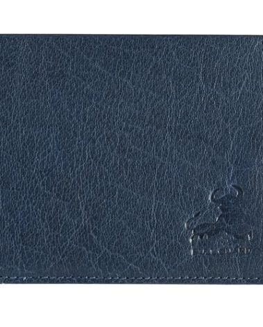 Blue Leather Wallet for Men Bifold with RFID, Flip Up ID Window in Buffalo Leather