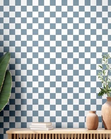 Drydiet Retro Checkered Peel and Stick Wallpaper 70s Funky Checkered Contact Paper Geometric Waterproof Wallpaper Neutral Checkerboard Decor for Bathroom Cabinet(Sky Blue,9.8' X 15.75'')