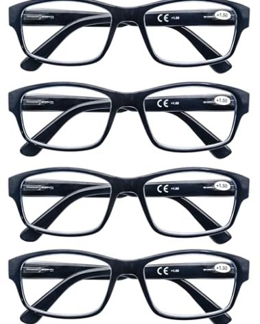 HEEYYOK 4-Pack Black Reading Glasses Men 2.50XXL,Large Square Readers,Rectangular Frame?Oversized Comfort Readers with Spring Hinge
