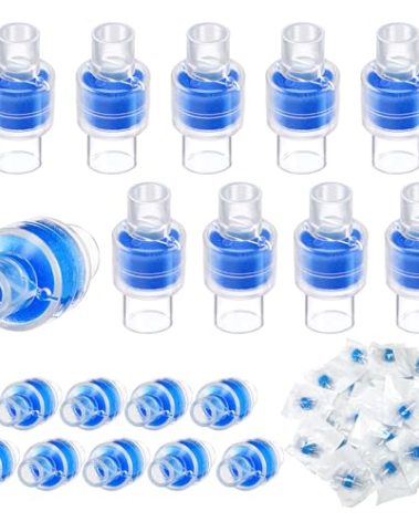 Qualirey 20 Pcs HME Heat Moisture Exchange Filter in-Line Humidification Solution Unit Individually Sealed Packaging HME Filter Replacement for Tracheostomy Supplies