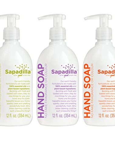 Sapadilla Liquid Hand Soap - Three Scent Variety - Made with 100% Pure Essential Oil Blends, Cleansing & Moisturizing, Aromatic & Fragrant Hand Soap, Plant Based, Biodegradable, 12 Ounce, (Pack of 3)