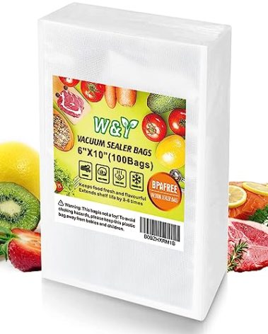 W&Y W&Y 100 Single-Ply Vacuum Sealer Bags (6"x10" Quart) – Pre-Separated, Commercial Grade, BPA Free for Food Storage, Sous Vide & Meal Prep – 1 Pack (100 Count)
