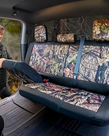 Mossy Oak Camo Truck Bench Seat Cover Fits All Full-Size Silverado F-150 Ram Sierra Titan Tundra Pickup Trucks; Folding Bench or Standard Bench Seats; 70% Polyester, 30% Polyurethane