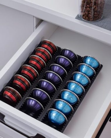 maulehua Coffee Pod Drawer Organizer for Vertuo Capsule,Coffee Capsule Storage Tray,Magnetic Connect Black-3Pack