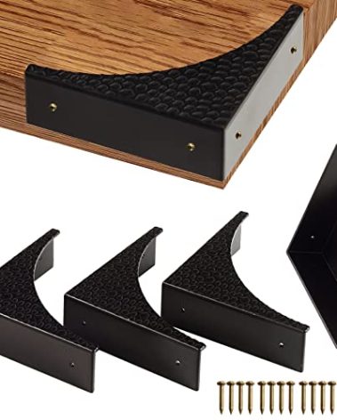 Foxwake Black Metal Corner Guards Decorative Wood Funiture, 2.56'' Box Corner Protectors, Metal Table Corners, Antirust Zinc Alloy Desk Edge Cover Brackets with Nails(4Pcs)