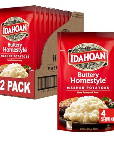 Idahoan Buttery Homestyle Mashed Potatoes, Naturally Gluten-Free, 100% Real Idaho Potatoes, 4 servings per bag, 4 ounce (Pack of 12)