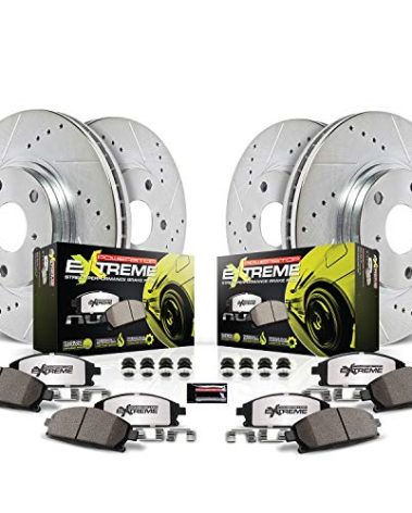 Power Stop For 1997-2004 Chevy Corvette C5 - Front and Rear Z26 Carbon Fiber Brake Pads with Drilled and Slotted Brake Rotors Replacement, K1560-26