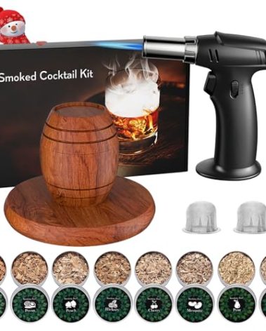 Cocktail Smoker Kit with Torch – 8 Flavors Wood Chips – Bourbon, Old Fashioned Drink Smoker Kit, Whiskey Smoker Infuser Kit, Birthday Bourbon Whiskey Gifts for Men, Dad, Husband (Without Butane)