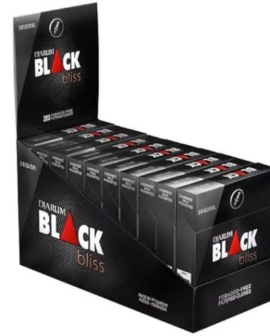 Djarum Original Black Bliss Tobacco & Nicotine Free Clove Filtered Cigarettes - 10 Boxes of 20 = 200 total - incl. Frugal Smoker Sticker