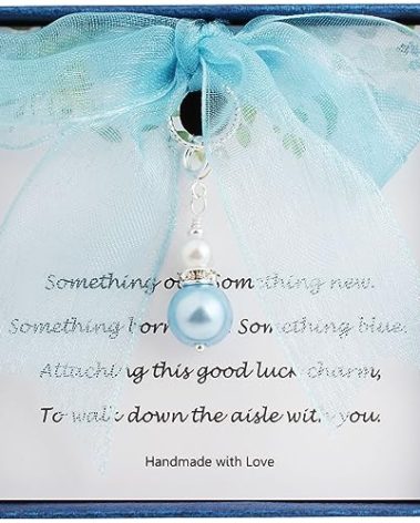 QqzsJewls Something Blue for Bride to Be Wedding Gift Bouquet Charm Bridal Shower Gift Pearl Pendant Garter Charm Something Blue Keepsake